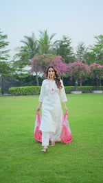 SAHELI STYLE Presents Cream Kurti Pant Dupatta Set