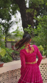 Navratri Special Bandhej Print Lehenga with Embroidered Full Sleeve Blouse