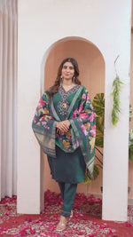 SAHELI STYLE Presents Green Elegant Straight Kurti Pant Dupatta Set